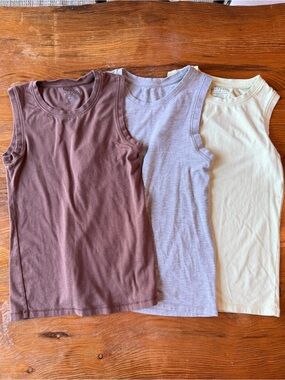 Easy Standard Women’s Sleeveless Muscle Tank Bundle- Brown, Gray, Light Green XS